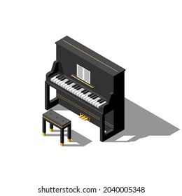 Isometric 3D Music Instrument Piano Keys Play Element Vector Design Style For Concert, Performance, Relax