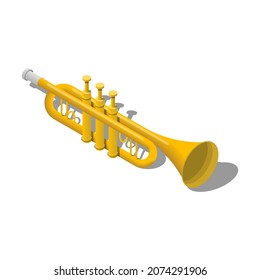 Isometric 3D Music Instrument Pipe Trumpet Play Element Vector Design Style For Concert, Performance, Relax