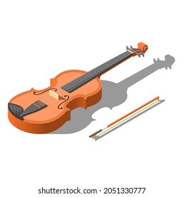 Isometric 3D Music Instrument Violin Bow Play Element Vector Design Style For Concert, Performance, Relax