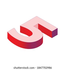 Isometric 3d number 5. Vector illustration. White background