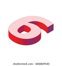 Isometric 3d number 6. Vector illustration. White background