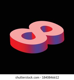 Isometric 3d number 8. Vector illustration. Black background