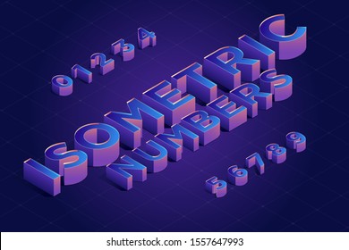 Isometric 3d number font set. Vector illustration