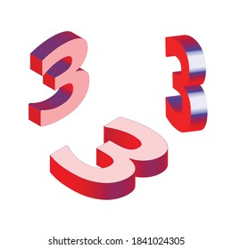 Isometric 3d number three. Vector illustration