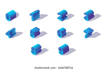 Isometric 3d numbers from zero to nine. Collection good for count and logo writing