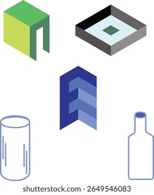 vetor de objeto 3d isométrico conjunto de símbolos de construção de garrafas e ícones de estrutura
