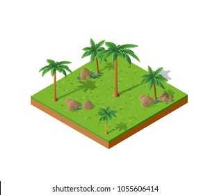 Isometric 3D palm park with trees of a three-dimensional city