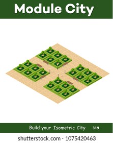 Isometric 3d park with a green tree of summer nature forest landscape, outdoor flat city street of isolated objects. Vector illustration natural elements for design and concept scene.
