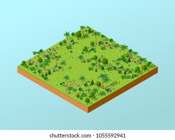 Isometric 3D park with trees of a three-dimensional city