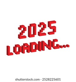 Isometric 3d pixel 2025 year loading icon vector 8 bit pixel banner New Year