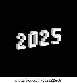 Isometric 3d pixel 2025 year loading icon vector 8 bit pixel banner New Year