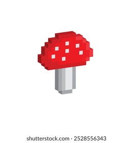 Isometric 3d pixel amanita vector mushroom pixel art icon element for 8 bit game