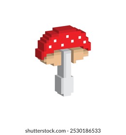 Isometric 3d  pixel amanita vector mushroom pixel art icon element for 8 bit game