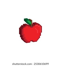 Isometric 3d pixel apple icon vector pixel element for game 8 bit