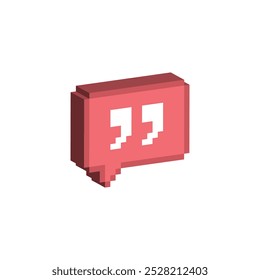 Isometric 3d pixel art bubble chat with quote marks vector icon pixel element for 8 bit game