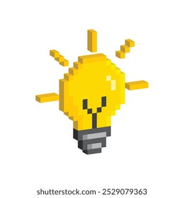 Isometric 3d pixel art Light bulb vector game 8 bit lamp icon logo. Idea icon, thinking, solution concep