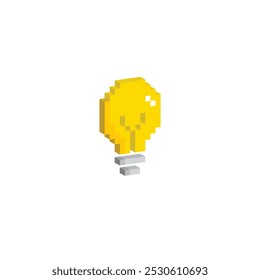 Isometric 3d  Pixel art Light bulb icon 8 bit vector, lamp icon logo. Idea icon, thinking, solution concept. company logo template