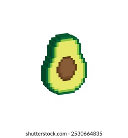 isometric 3d pixel avocado icon. Vector pixel art half avocado 8 bit logo for game  