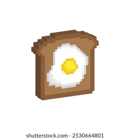 isometric 3d pixel breakfast icon. Vector pixel art Bread with egg icon 8 bit logo for game 