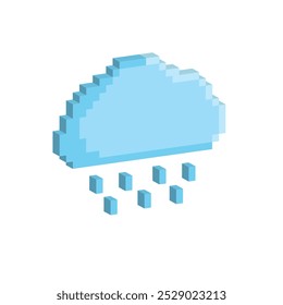 Isometric 3d pixel cloud rain icon weather pixel art icon vector element for 8 bit game
