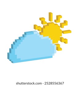 Isometric 3d pixel cloud sun rain icon weather pixel art icon vector element for 8 bit game