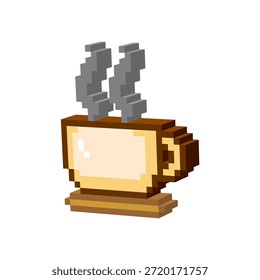 Isometrische 3D Pixel Tasse heißen Kaffee Symbol. Pixel Kunst der Tasse Kaffee 8-Bit-Logo.