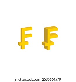 Isometric 3d pixel franc icon pixel art money sign for 8 bit game