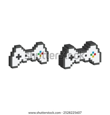 Isometric 3d pixel gamepad icon vector. pixel art joystick sign for 8 bit games