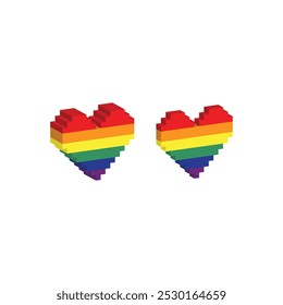 Isometric 3d pixel Gay heart vector flag or LGBT. Rainbow flag. Pride symbol. 8 bit game