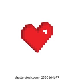 Isometric 3d pixel heart icon. Vector pixel art love 8 bit logo for game