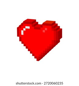 Ícone HEART de pixel 3D isométrico. Logotipo HEART 8 bit de arte vetorial em pixels.