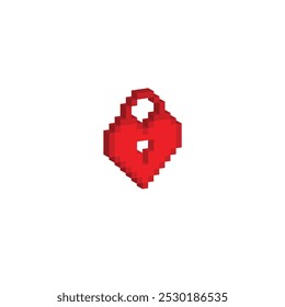 Isométrico 3d pixel corazón icono de bloqueo Vector pixel art para juego de 8 bits