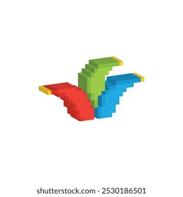 Isometric 3d  pixel jester hat icon. Vector pixel art joker hat 8 bit for game company logo template