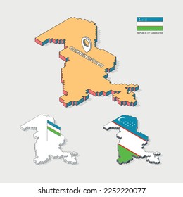 Mapa isométrico de 3d píxeles de Uzbekistán