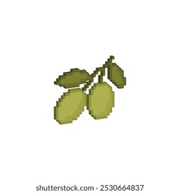 isometric 3d pixel olive icon. Vector pixel art olive 8 bit logo for game 
