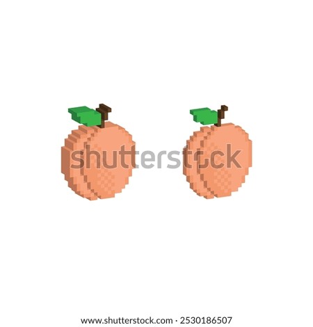 Isometric 3d  pixel peach icon. Vector pixel art peach 8 bit for game logo template
