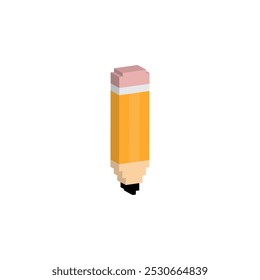 isometric 3d pixel pencil icon. Vector pixel art pencil 8 bit logo for game 