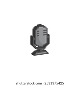 icono de Podcast de píxeles 3d isométricos. Vector pixel art micrófono 8 bit logo para el juego