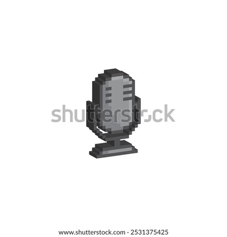 isometric 3d  pixel Podcast icon. Vector pixel art microphone 8 bit logo for game