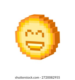 Emoticon SMILE de pixel 3D isométrico. Logotipo SMILE EMOTICON de 8 bits da arte vetorial em pixels.

