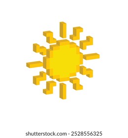 Isométrica 3d pixel sol ícone tempo pixel arte ícone vetor elemento para 8 bits jogo