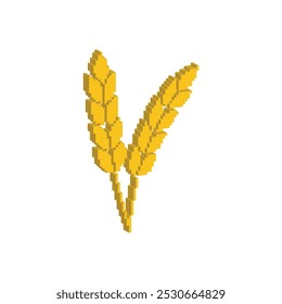 Icono de trigo isométrico de píxeles 3D. Vector pixel art gluten 8 bit logo para el juego