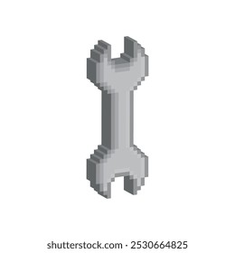 isometric 3d  pixel wrench icon. Vector pixel art Repair 8 bit logo for game