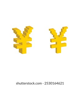 Isométrico 3d pixel Yen icono pixel arte dinero signo para juego de 8 bits