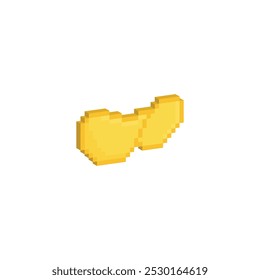 Isometric 3d potato chips icon 8 bit, pixel art icon for game logo.