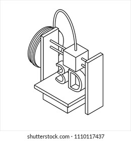 Isometric 3D Printer. Outline Icon. Vector Illustration.