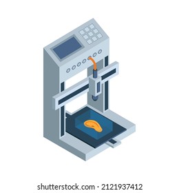 Isometric 3d printing composition with isolated image of printer printing human ear vector illustration