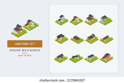 Isometric 3d private home, house buildings and cottages set vector isometric fully editable eps 10.