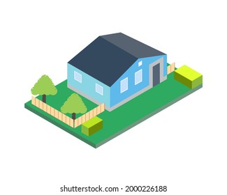 Isometric 3d private house, rural buildings and cottages icons set. architecture real estate, property and home. Vector illustration
