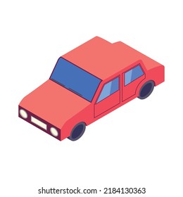 Isometric 3d red car on white background vector illustration